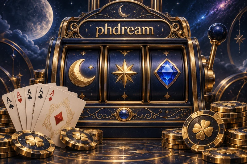 phdream na indigo at gold na slot console, ace cards at mga game symbol