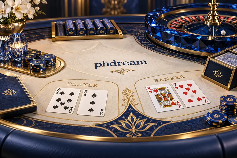 phdream na baccarat card table at asul na roulette wheel